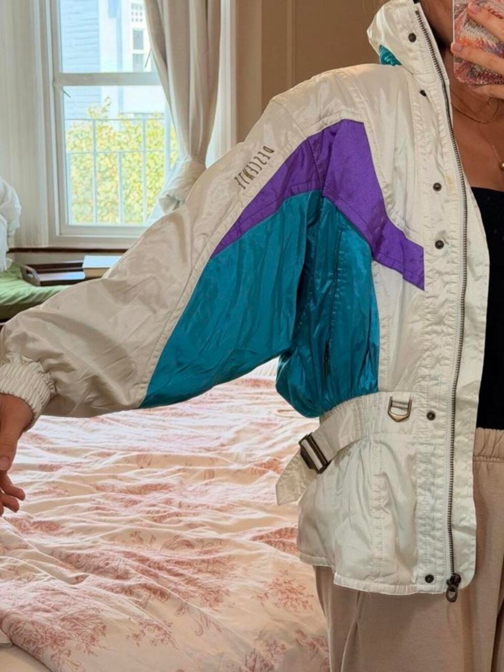 Descente Vintage 90s white ski jacket with purple and teal panels